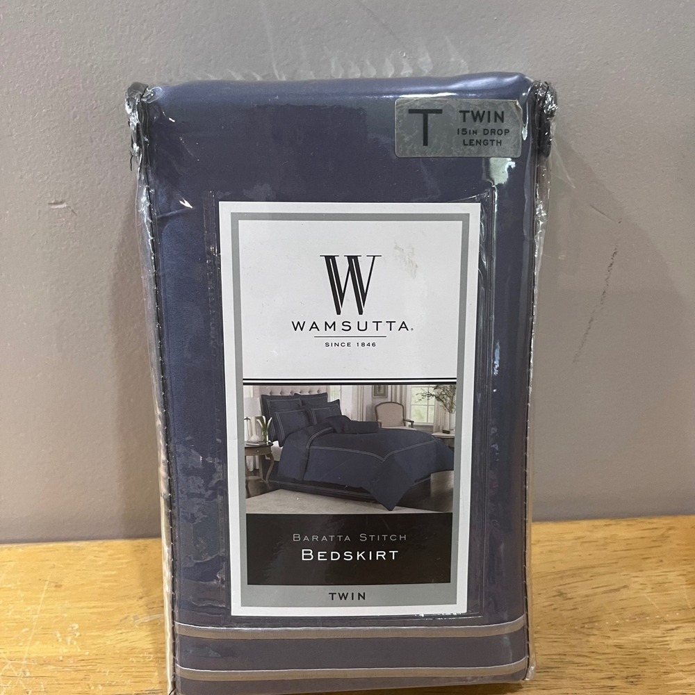 Wamsutta Baratta Stitch Twin Bedskirt Navy Blue Jean 15in Drop Hotel Classic NEW